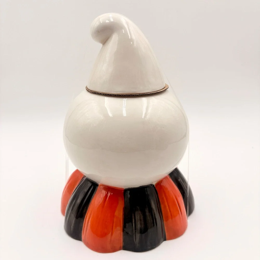 Johanna Parker Ceramic Ghost Cookie Jar Halloween Orange Black Vintage Style